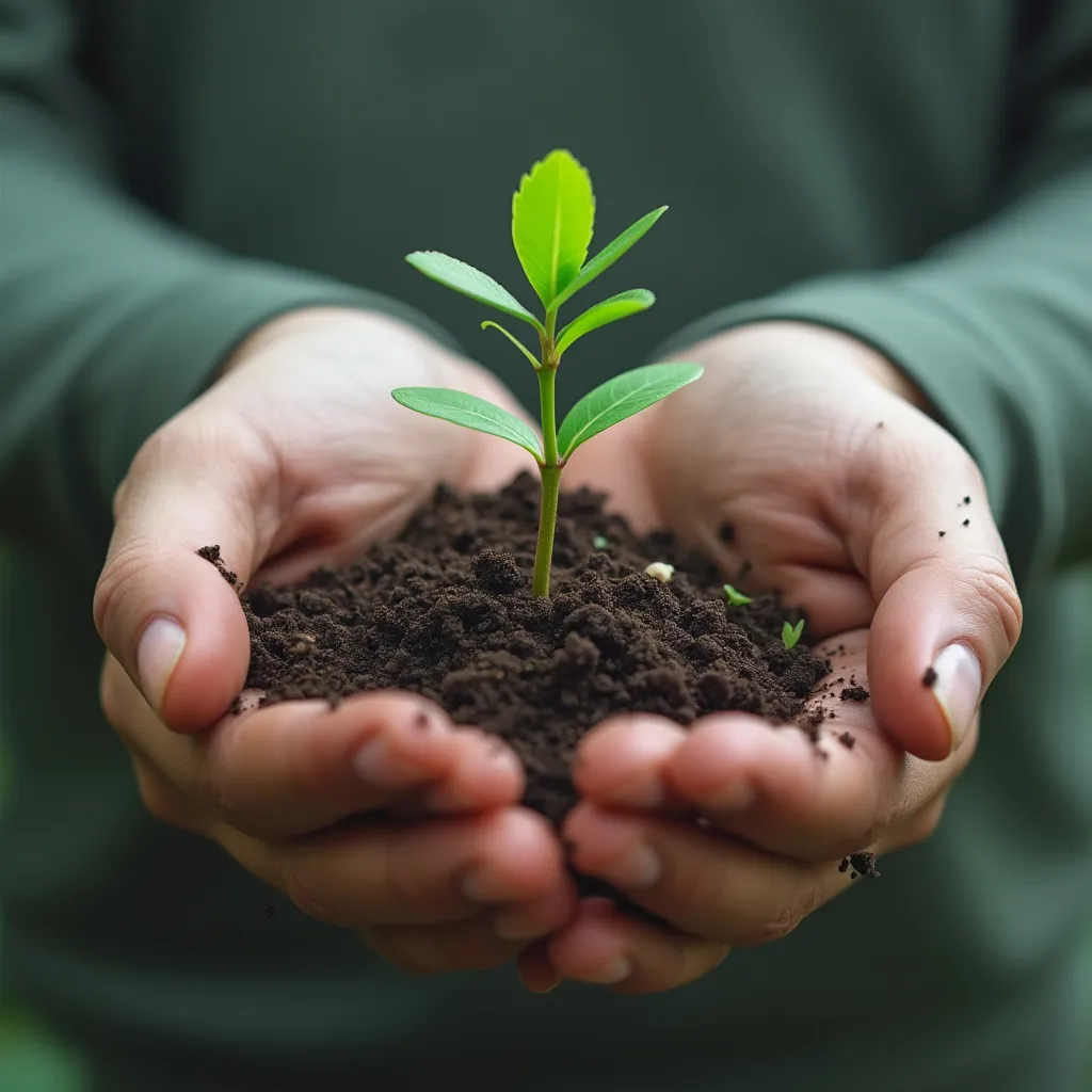 Planta creciendo en manos